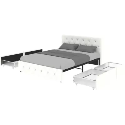 Lit adulte DAVID 160 x 200 cm - 4 tiroirs - Simili blanc