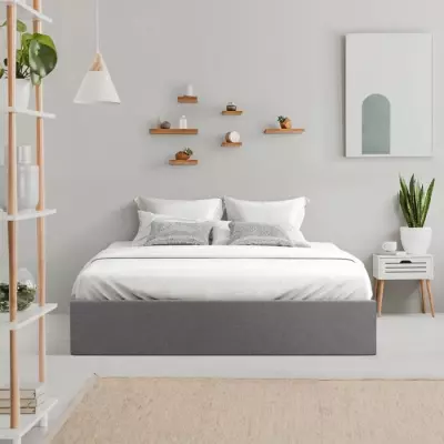 Lit adulte ECLIPSE 160x200 cm + Coffre de rangement - Gris clair