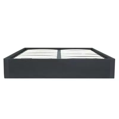 Lit adulte 160x200 cm avec coffre de rangement - Simili Noir et Bois FSC 100%