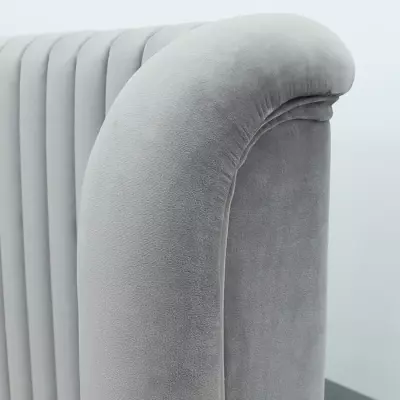 Lit adulte HEIDI - 140x190 cm - Velours gris - Sommier inclus