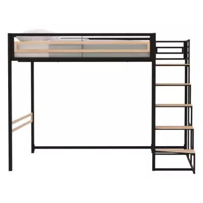 Lit mezzanine LEON - 140x190 cm - Métal noir - Sommier inclus