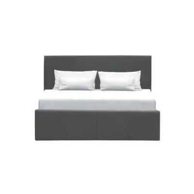 Lit adulte 140x190 cm + coffre de rangement - Simili gris - Sommier inclus