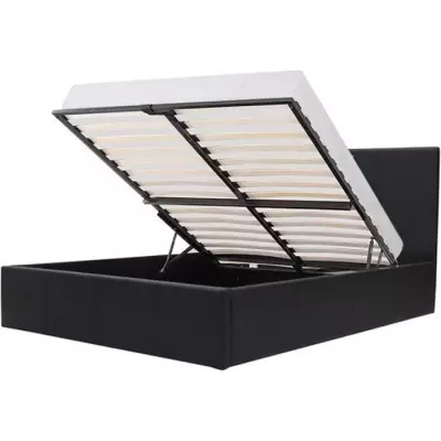 Lit adulte MARTIN 140x190 + coffre rangement - Simili noir
