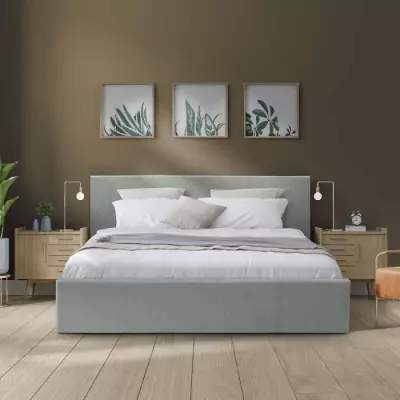 Lit coffre adulte MARTIN 160x200 cm Gris clair - Responsable FSC