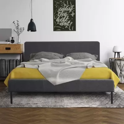 Lit adulte SIME - 140 x 190 cm - Sommier inclus - Gris - Structure de lit