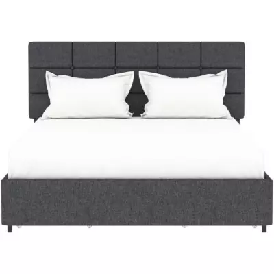 Lit adulte VERA 140 x 190 cm - 4 tiroirs - Gris foncé - Avec sommier