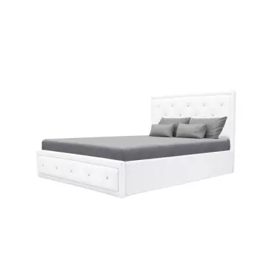 Lit coffre adulte capitonné VIRGINIA 160x200 cm - Simili blanc - FSC 100% - Sommier inclus
