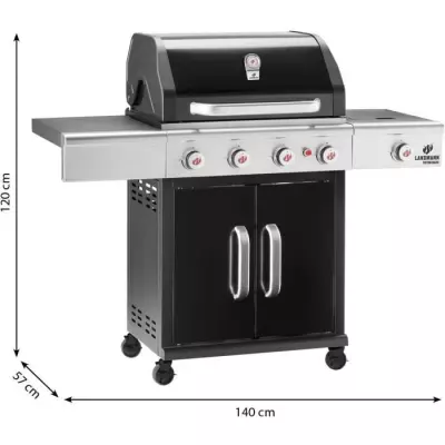 Barbecue gaz et charbon Landmann Triton PTS Maxx 4.1 - 4 feux + 1 brûleur latéral