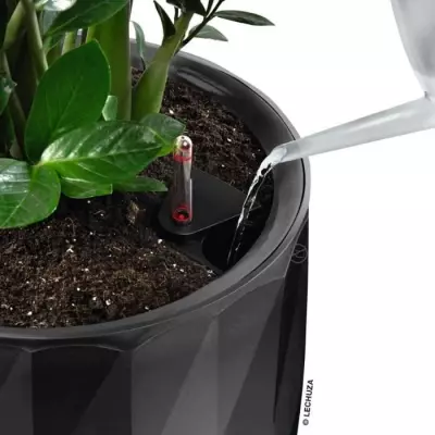 Pot de fleur LECHUZA Diamante Premium - anthracite métallisé, kit complet