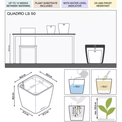 Pot de fleur LECHUZA Quadro Premium LS 50 - Rouge Scarlet Brillant - Kit Complet