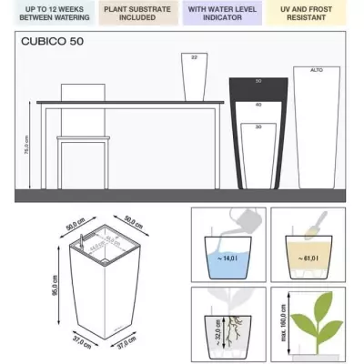 Jardinière Cubico 50 Charbon - Tout en un!