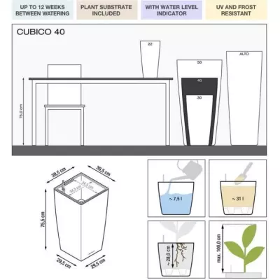 Pot de fleur LEC Cubico Premium 40 Rouge - Kit complet