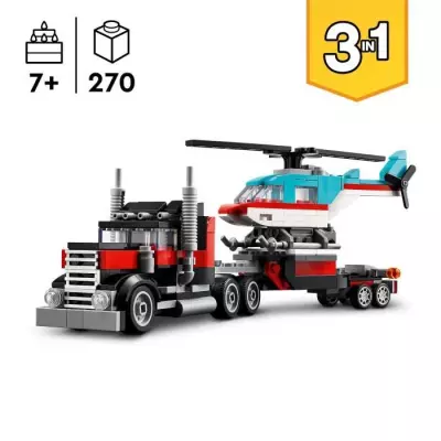 LEGO 31146 Creator 3en1 Le Camion Remorque avec Hélicoptere, Jouet d'Hélicoptere et Camion