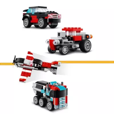 LEGO 31146 Creator 3en1 Le Camion Remorque avec Hélicoptere, Jouet d'Hélicoptere et Camion