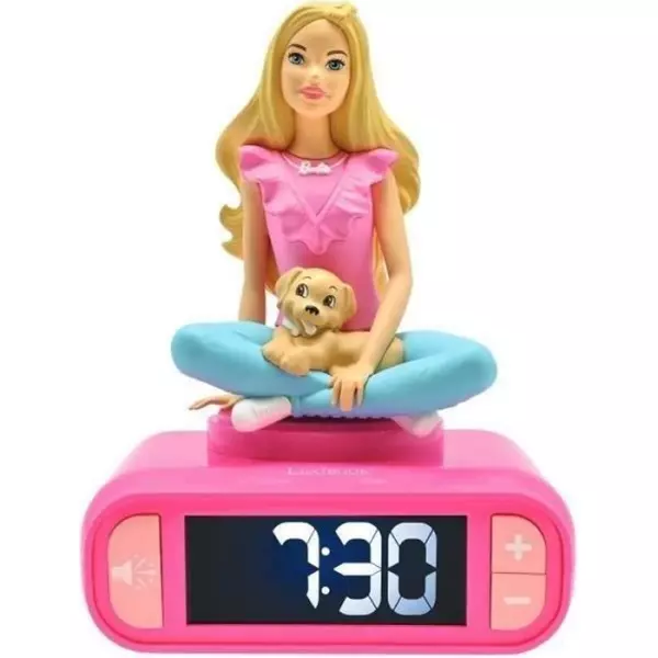 Réveil digital avec veilleuse lumineuse, Barbie en 3D, et effets sonores
