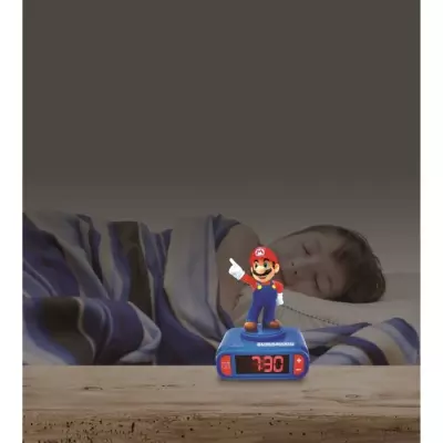 Réveil veilleuse digital LEXIBOOK - Super Mario 3D lumineux et sonore - Bleu et rouge - Enfant