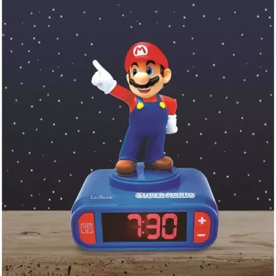Réveil veilleuse digital LEXIBOOK - Super Mario 3D lumineux et sonore - Bleu et rouge - Enfant