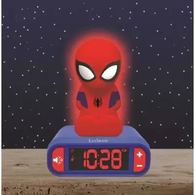 Réveil veilleuse digital LEXIBOOK Spiderman 3D lumineux et sonore - Rouge et bleu - Enfant