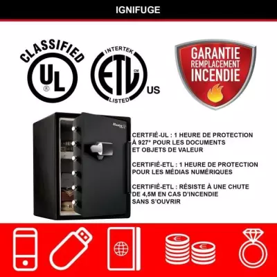 Coffre-fort ignifugé avec code tactile et alarme - 56,5 L