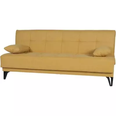 Banquette convertible 3 places LIMRA - Tissu moutarde - Coffre de rangement