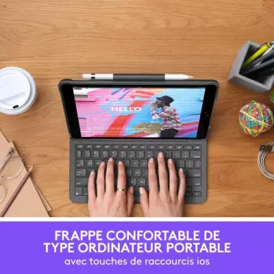 Étui clavier Logitech Slim Folio pour iPad 10.2 - AZERTY - Gris
