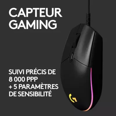 Souris gamer filaire Logitech G203 Lightsync RGB Noir