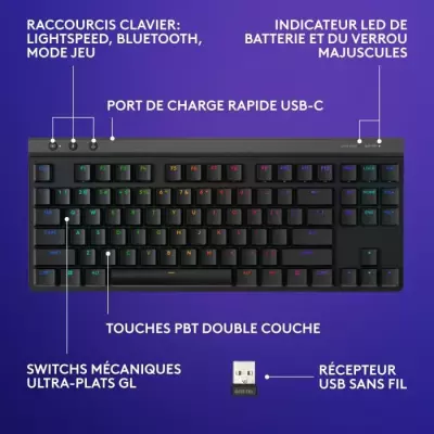 Clavier gamer sans fil Logitech G515 Lightspeed TKL - Noir