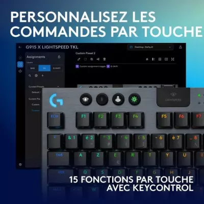 Clavier gamer sans fil Logitech G915 TKL X - Switch clicky - AZERTY - Noir