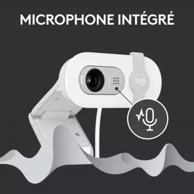 Webcam - Full HD 1080p - Logitech - Brio 100 - Microphone intégré - Blanc