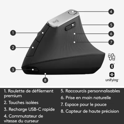 Souris Logitech MX Vertical Gris - Design Ergonomique