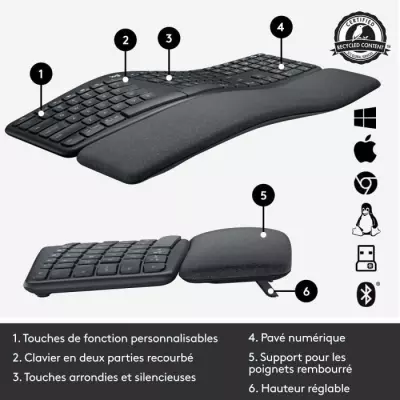 Clavier ergonomique sans fil Logitech ERGO K860 - Design noir