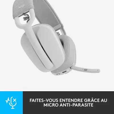 Casque PC Logitech Zone Vibe 100 Blanc - Léger, sans fil, avec Micro anti-bruit