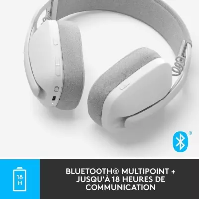 Casque PC Logitech Zone Vibe 100 Blanc - Léger, sans fil, avec Micro anti-bruit