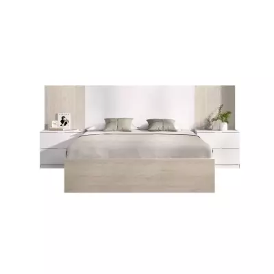 Lit adulte avec chevets intégrés LOMA - 140 x 190 cm - Chene naturel / Blanc - STRUCTURE DE LIT