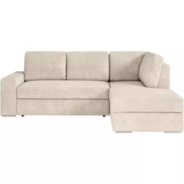 Canapé d'angle droit 3 places convertible ADEN avec coffre en velours côtelé - Beige - L246 x P174 x H96cm - LOUNGITUDE