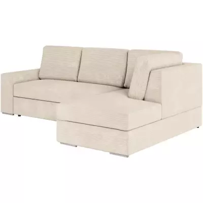Canapé d'angle droit 3 places convertible ADEN - Velours côtelé beige