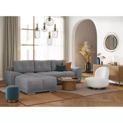 Canapé d'angle gauche convertible avec coffre en tissu - Gris - L270 x P181 x H89cm - LOUNGITUDE