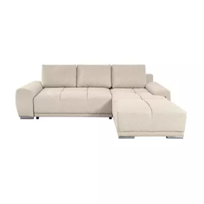 Canapé d'angle convertible 4 places avec coffre en tissu - Beige