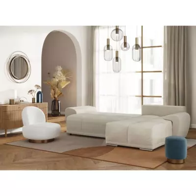 Canapé d'angle convertible 4 places avec coffre en tissu - Beige