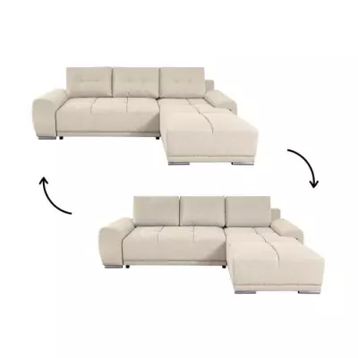 Canapé d'angle convertible 4 places avec coffre en tissu - Beige