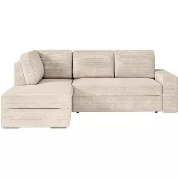 Canapé d'angle gauche 3 places convertible ADEN avec coffre en velours côtelé - Beige - L246 x P174 x H96cm - LOUNGITUDE