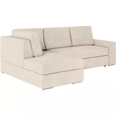 Canapé d'angle convertible en velours côtelé beige - L246 x P174 x H96cm
