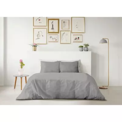 Parure de couette Lovely Home - 220x240 cm - 100% coton bio - Gris clair