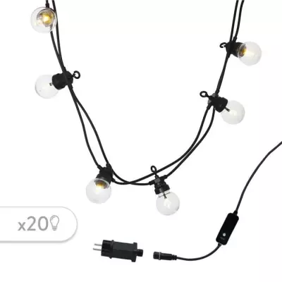 Guirlande lumineuse extérieure Party Clear - LUMI JARDIN - 20 globes LED - Blanc chaud
