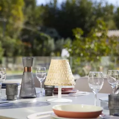 Lampe de table sans fil LUMISKY IBIZA - Bambou naturel - LED blanc chaud et blanc