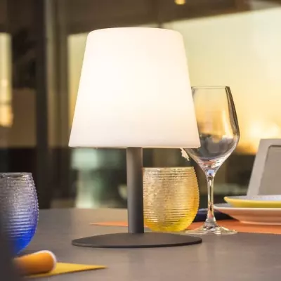 Lampe de table LED sans fil Standy Mini Rock - Lumisky - Gris et blanc - H 25 cm