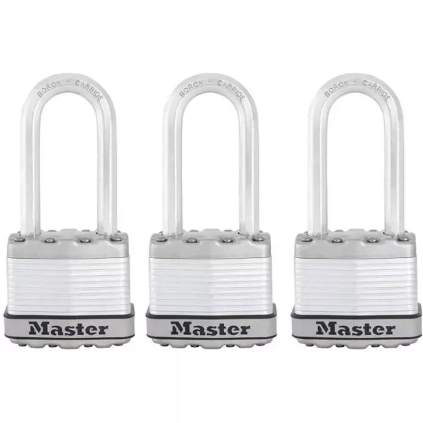 Cadenas Haute Sécurité - MASTER LOCK - M1EURTRILH - A Clé - Acier Laminé - Extérieur - Anse L - Pack de 3 - Idéal pour les