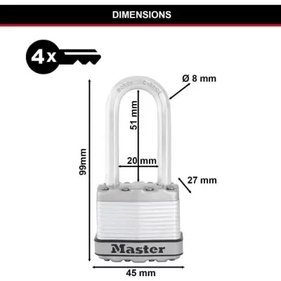 Lot de 3 Cadenas Haute Sécurité MASTER LOCK - Acier Laminé