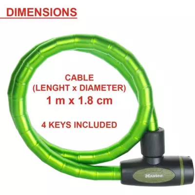 Antivol Vélo Cable Masterlock 1m x Ø18mm - Coloris aléatoire