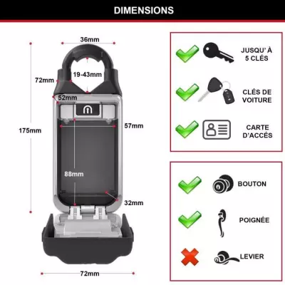 Boite à clés sécurisée - MASTER LOCK - Boutons Poussoirs - Avec Anse
